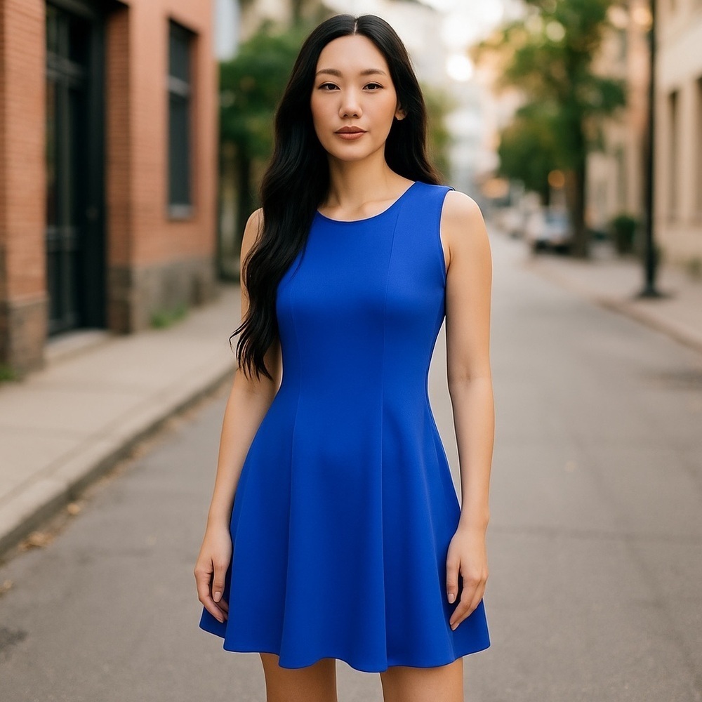Talbots Blue Fit & Flare Party Dress Sleeveless XS 2